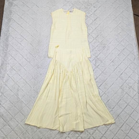 Stella McCartney Dress Women 38 Yellow Stripe Silk Sleeveless Top Midi Skirt Set - Picture 1 of 13